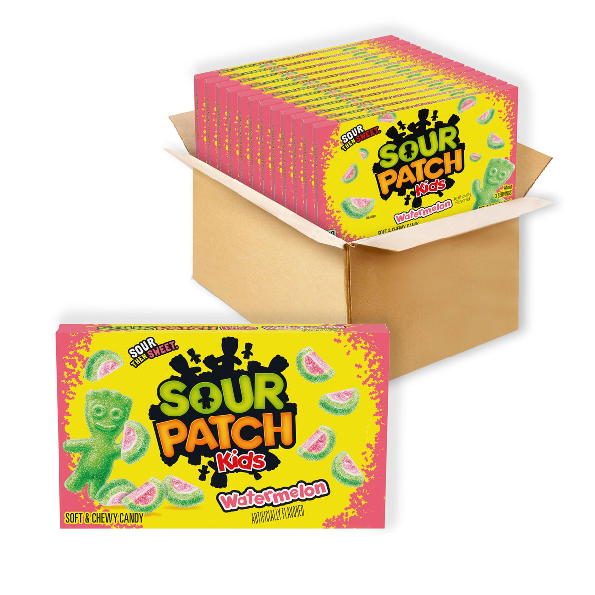 Watermelon Soft & Chewy Gummy Candy by Sour Patch Kids – 3.5 Ounce (Pack of 12), Green,Pink, Pack of 12, Model SOURW12