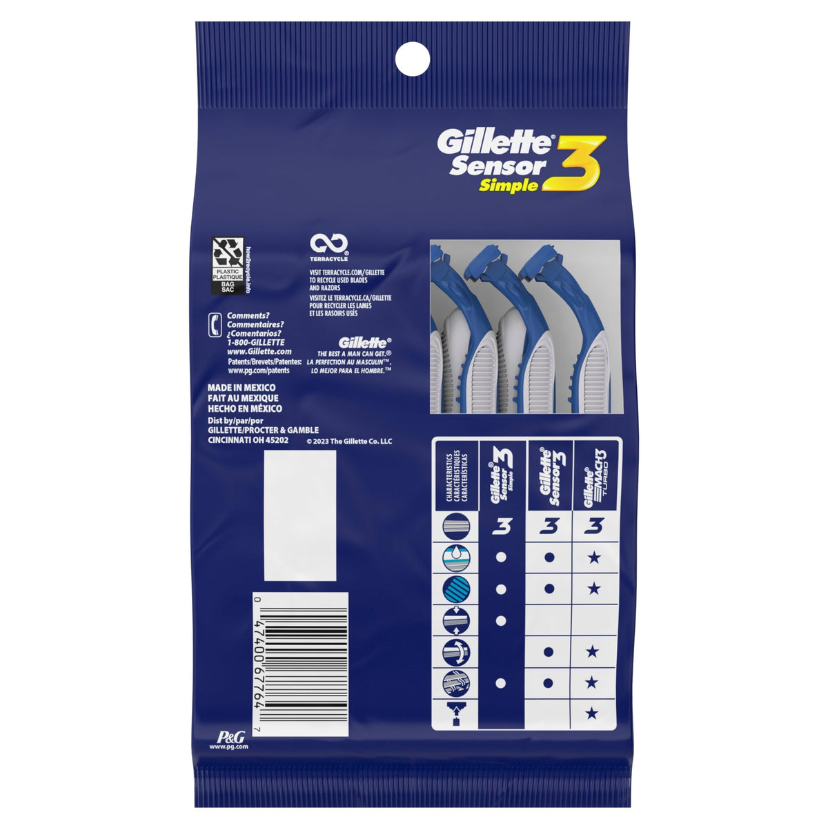 Sensor3 Simple Men’s Disposable Razors by Gillette – 12 Count (Pack of 1), Rubber, Blue