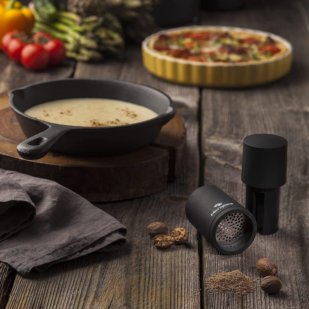 Manual Spice Mill - Cinnamon Grinder and Nutmeg Grater (Black) by Microplane – 2x2x8.1 Inch (Pack of 1), Stainless Steel, Black, Model 48060
