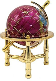 Unique Art 6-Inch Tall Pink Rubilite Pearl Swirl Ocean Mini Table Top Gemstone World Globe with Gold Tripod
