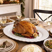 Yungyan Carved Turkey Platter, Ceramic Scalloped, 18 Inch White
