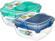 Sistema To Go 1.1L (2-Pack) Salad Box Food Storage Containers, Portable Salad Boxes with Removable Dividers & Dressing Container, Two 1.1L Containers, Freezer, Microwave, & Dishwasher-Safe, BPA-Free