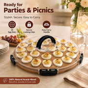 JNSTONGHM Deviled Egg Platter, Acacia Wood with Lid, 24 Slots