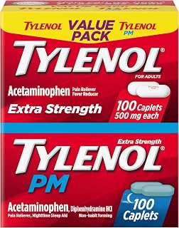 Tylenol Extra Strength 100 ct PM 100 ct. Value Pack, Acetaminophen 500 mg Pain Reliever and Diphenhydramine HCl Nighttime Sleep Aid