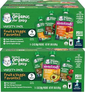Gerber 2nd Foods Organic for Baby Puree Blend Pouches Variety Pack, Fruit & Veggie Favorites (Variety)