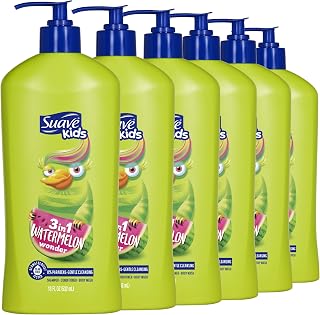 Suave Kids 3-in-1 Tear Free, Body Wash, Shampoo and Conditioners, Dermartologist Tested, Watermelon Wonder, 18 Oz Pack of 6