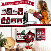 Bencailor Christmas Kitchen Linen Set, Red Truck Buffalo Plaid, 8 Pieces