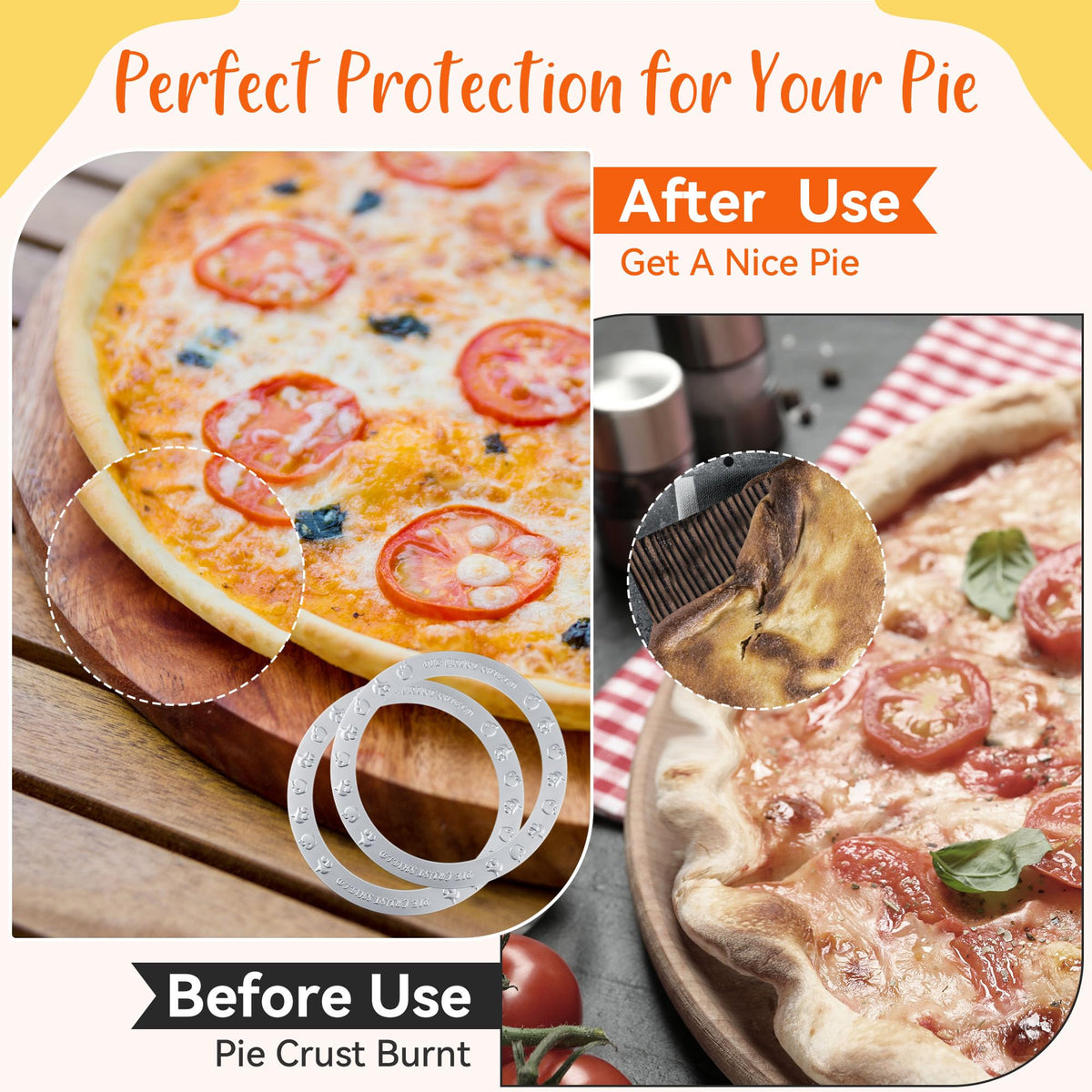 Dunkive Pie Crust Shield, Aluminum, Fits 9.5 to 10.5 Inch Plates, Silver