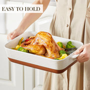 Malacasa Stoneware Baking Pan, 9x13 Inch Extra Large, Khaki White