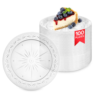 100 Count Premium Clear Plastic Plates 7" Inch Small Appetizer by Stock Your Home – 7 Inch, Plastic, Clear, Pack of 100, Model SYH-3692-QV-4CT