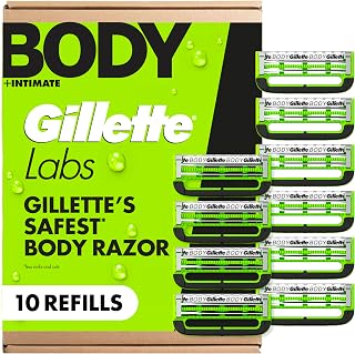 Gillette Labs Body + Intimate Razor Blades for Men, Anti-ingrown bar, 10 Blade Refills