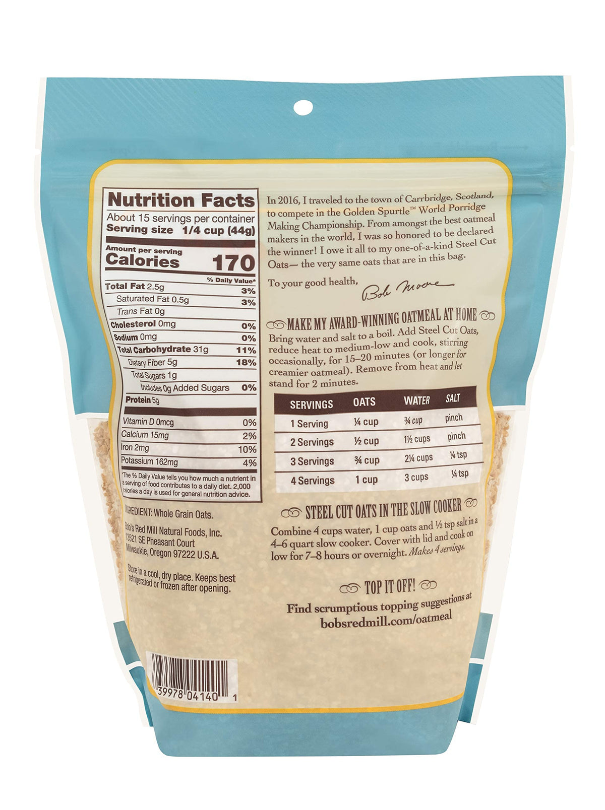 100% Whole Grain Steel Cut Oats Golden Spurtle by Bob's Red Mill – 24 Ounce (Pack of 3), Pack of 3