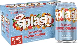 SPLASH REFRESHER Flavored Sparkling Water in Cans - 12 Fl Oz, 8 Pack | Flavored Carbonated Seltzer Water with Electrolytes, Zero Sugar & Zero Calories - Blood Orange Flavor, Pack of 8