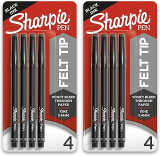 Sharpie Pens, Felt Tip Pens, Fine Point (0.4mm), Black, 8 Count