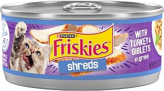 Friskies Purina Wet Cat Food, Shreds Turkey & Giblets, (24) 5.5 oz Cans