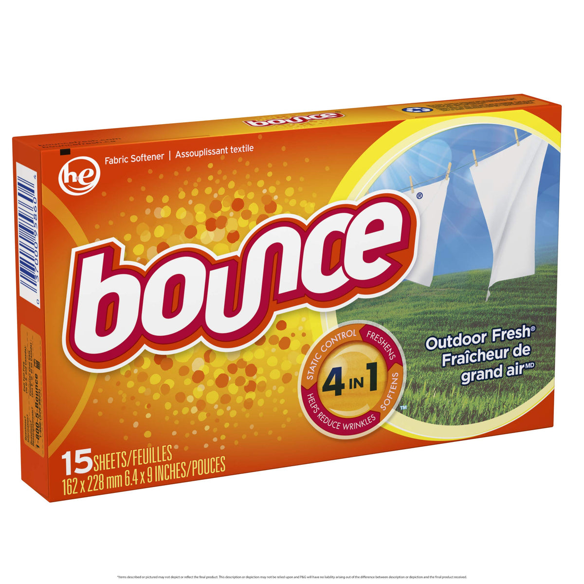 Outdoor Fresh Scented Fabric Softener Dryer Sheets by Bounce – 15 Count (Pack of 1), Multi color, Model 5071702