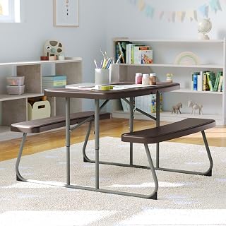 Flash Furniture Kids Commercial Grade Plastic Folding Picnic Table, Brown | Easy Fold, Seating for 4 Kids, Durable Construction, Commercial Use