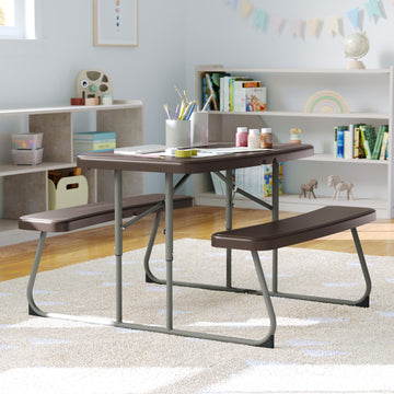 Kids Commercial Grade Plastic Folding Picnic Table by Flash Furniture – Set of 1, Plastic, Steel, Plastic: Polyethylene, Brown, Model RB-EBB-2432FD2-BR-GG