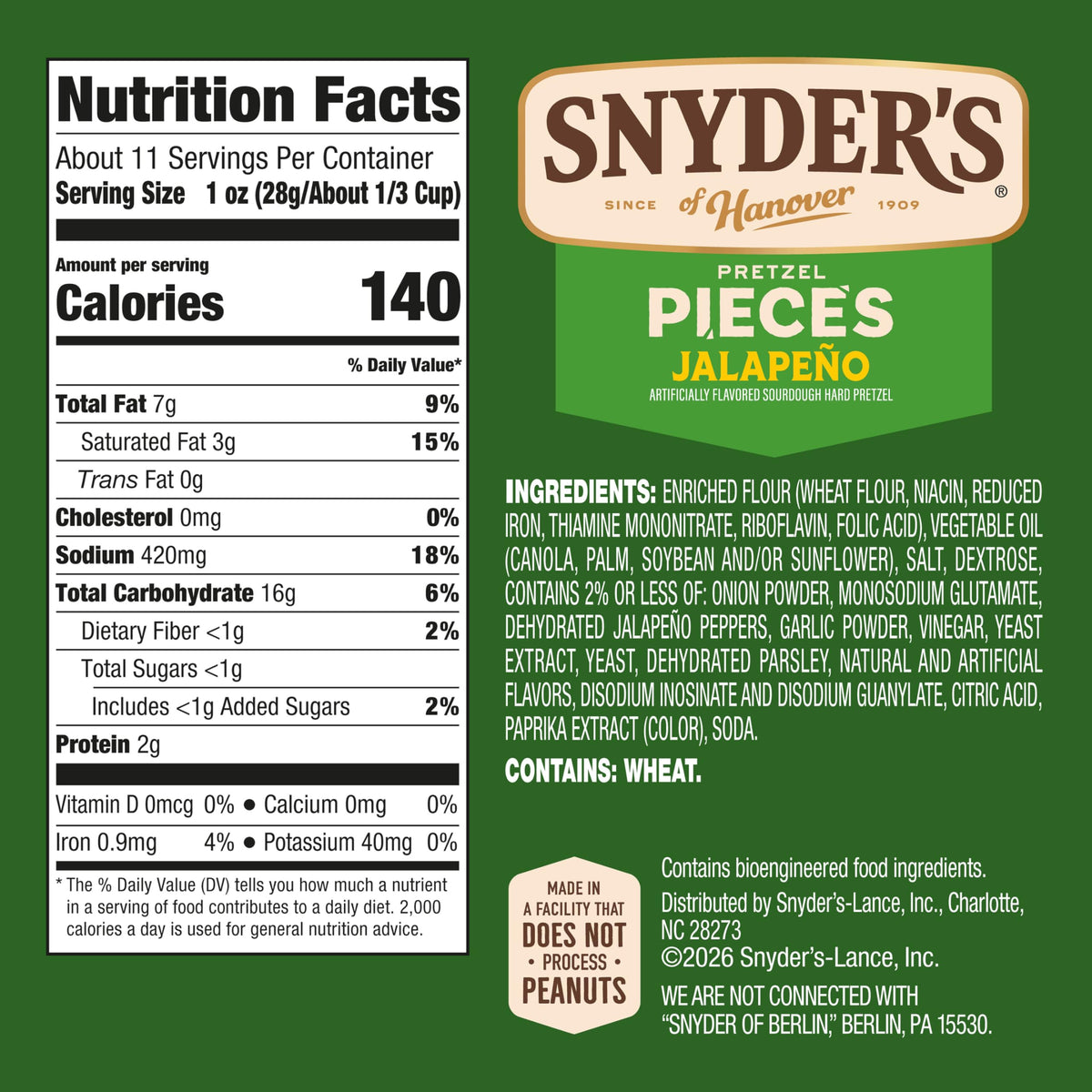 Jalapeño Flavored Pretzel Pieces by Snyder's of Hanover – 11.25 Ounce (Pack of 3), Jalapeno