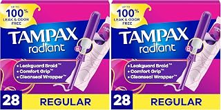 Tampax Radiant Tampons Regular Absorbency, Unscented, 28 Count (Pack of 2)