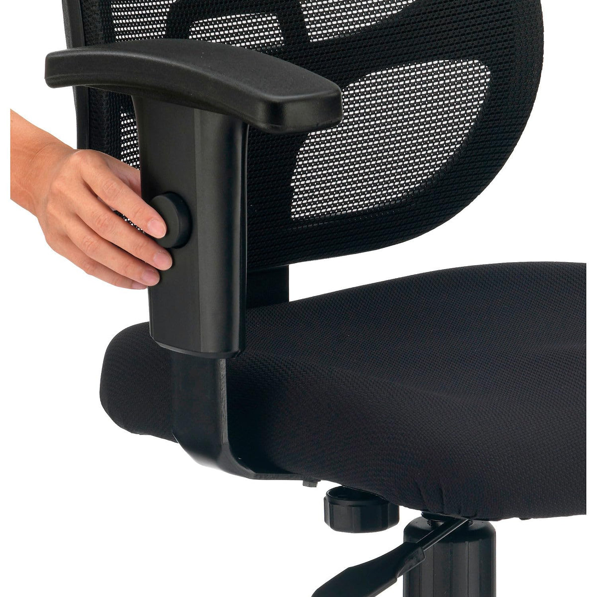 Task Chair with Mesh Back and Fabric Upholstered Seat by Global Industrial – 16.5"H x 17.75"W x 18.5"L, Plastic, Black, Model A2813TM1+22A4
