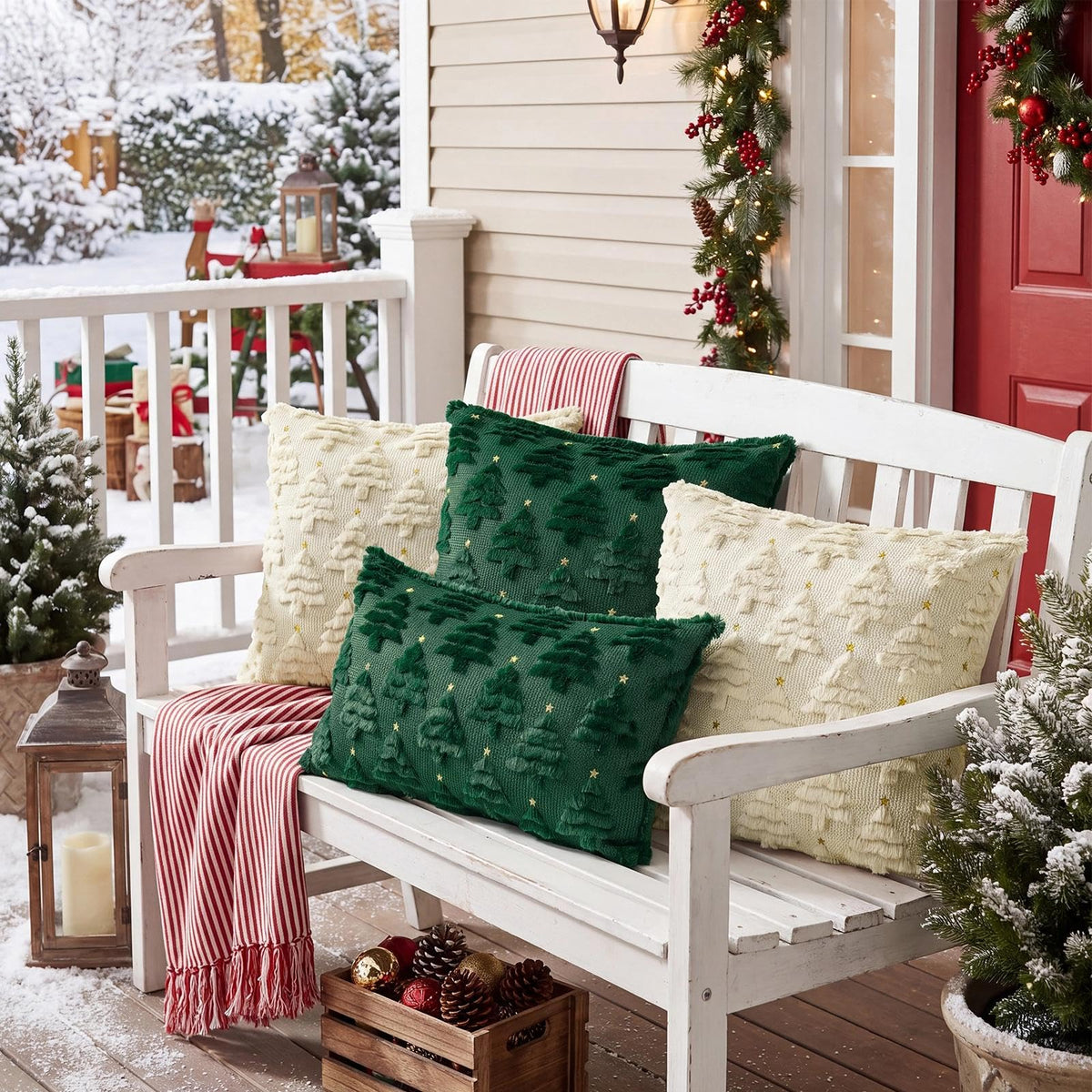 Softalker Christmas Pillow Covers, 18x18 Inches, Green Tree Set of 2