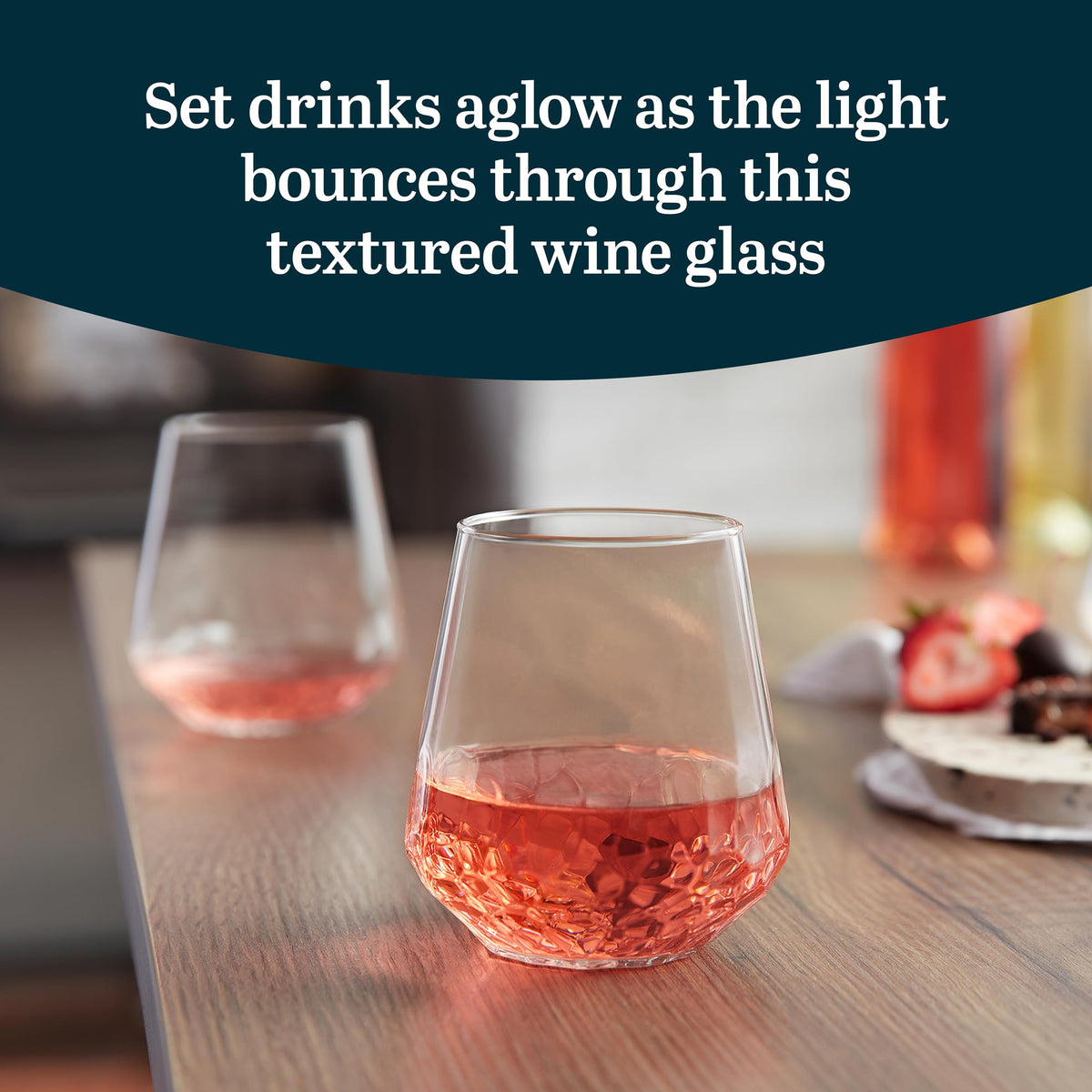 Hammered Stemless Wine Glasses Set of by Libbey – 17 Ounces, Set of 8, 17.75 ounces, Glass, Hammered 8 (17.75 oz), Model 1062