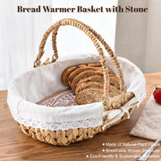 XPLI Bread Warmer Basket with Stone, Terracotta and Wicker, Rustic