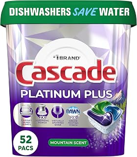 Cascade Platinum Plus ActionPacs Dishwasher Detergent Pods, Dishwasher Soap, Mountain, 52 Count