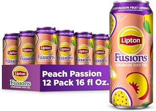 Lipton Fusions, Peach Passion Fruit Lemonade Iced Tea, 16 Fl Oz Cans (Pack of 12)
