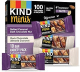 KIND Bar Mini's, Salted Caramel & Dark Chocolate Almond Coconut, Gluten Free, 100 Calories, Low Sugar, 10 Count, Pack of 6