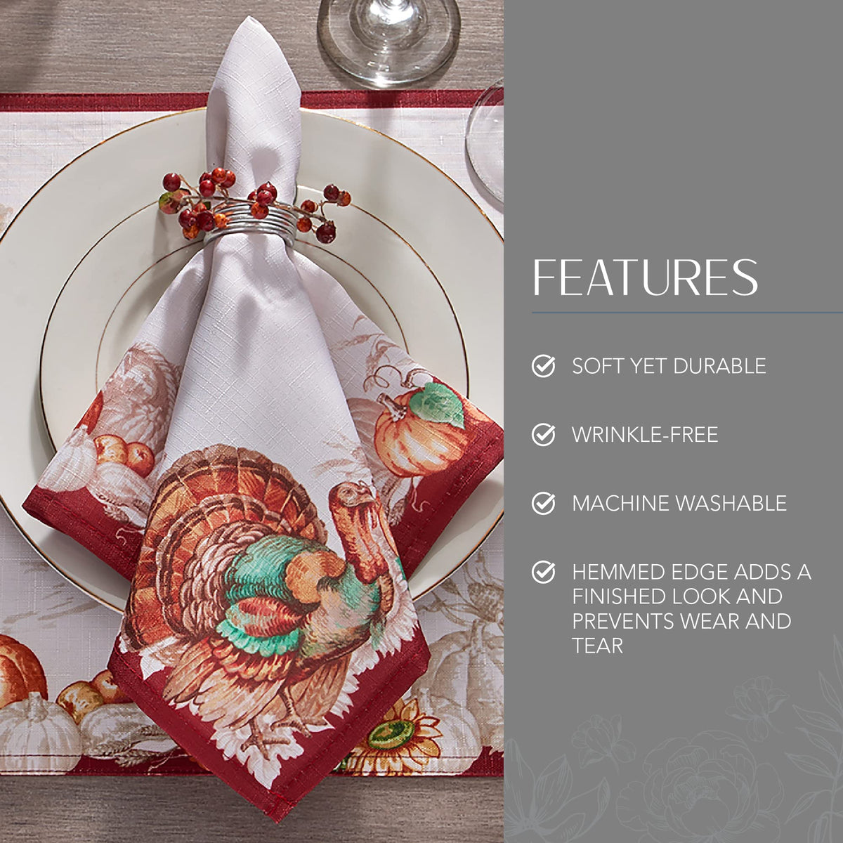 Threadmade Turkey Border Napkins, Set of 8, Multicolor