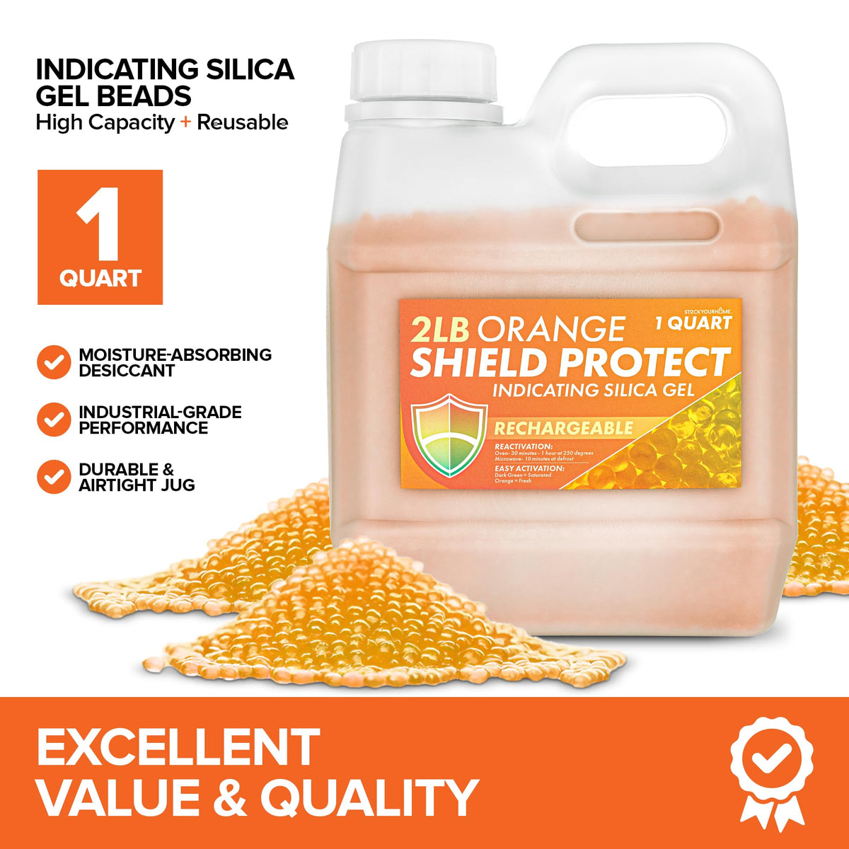 2 LB Indicating Silica Gel Beads 3–5mm by Stock Your Home – Orange, Model Stock Your Home 4216