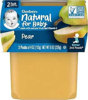 Gerber 2nd Food Baby Food Pear Puree, Natural & Non-GMO, 4 Ounce Tubs, 2-Pack