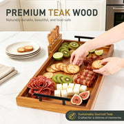 Socisen Teak Charcuterie Board, 24 x 12 Inch with 4 Cheese Knives, Natural
