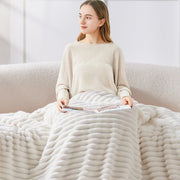Bedelite Fleece Throw Blanket, Ribbed Texture, Cream Throw 50x60