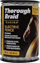 Zareba ThoroughBraid Heavy-Duty Polybraid - 600 Feet - Electric Fence Polybraid Wire - Agricultural Fencing Supplies - PB600W7-Z - 7 Strand Stainless Steel Wire