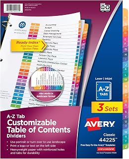 Avery A-Z Dividers for 3 Ring Binders, 26 Tabs per Set, Customizable Table of Contents, Multicolor Tabs, Great for Organizing Reports, Projects, and More (3 Sets of 44225)