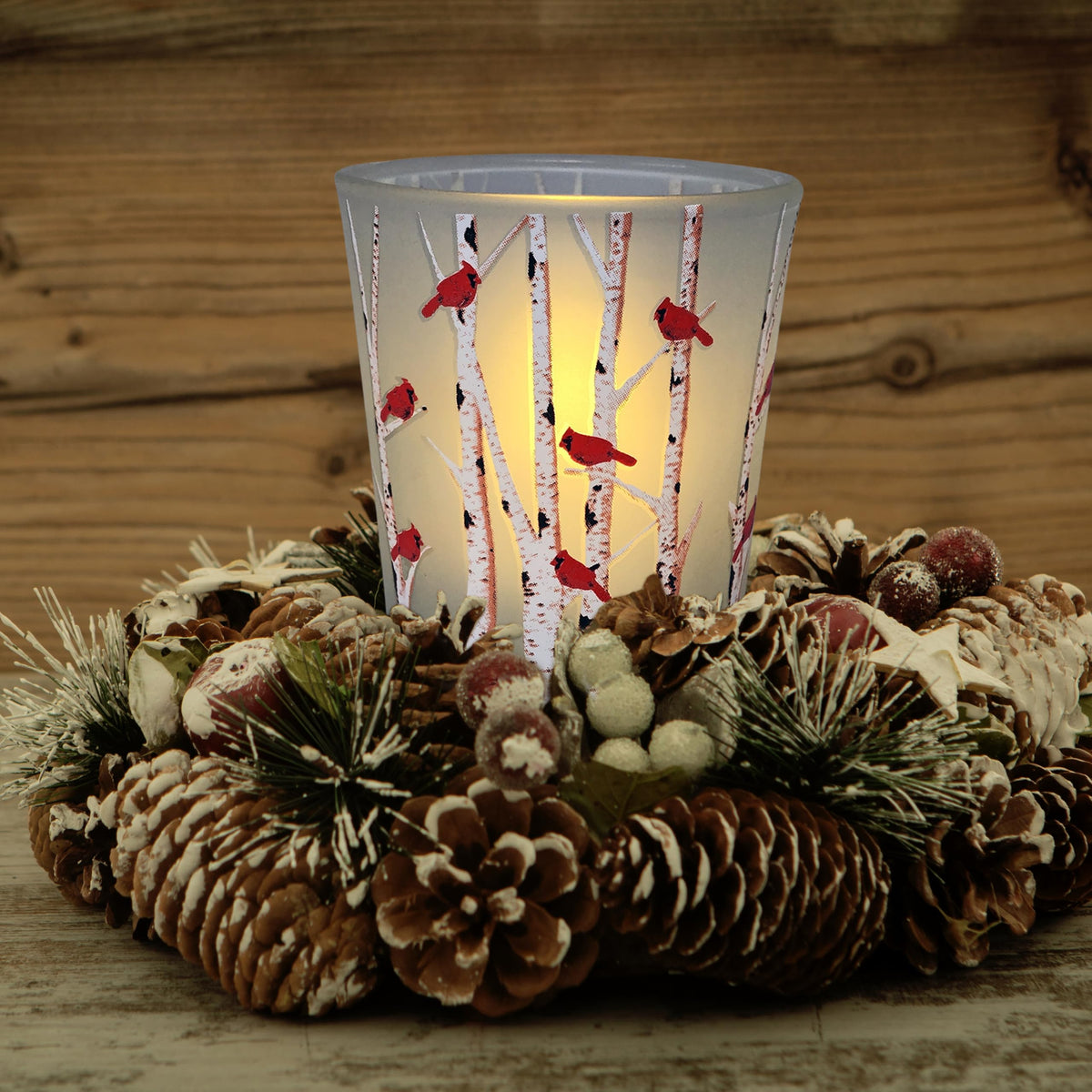 Banberry Designs Cardinal Candle Holders, Set of 3 with LED Lights, Multicolor