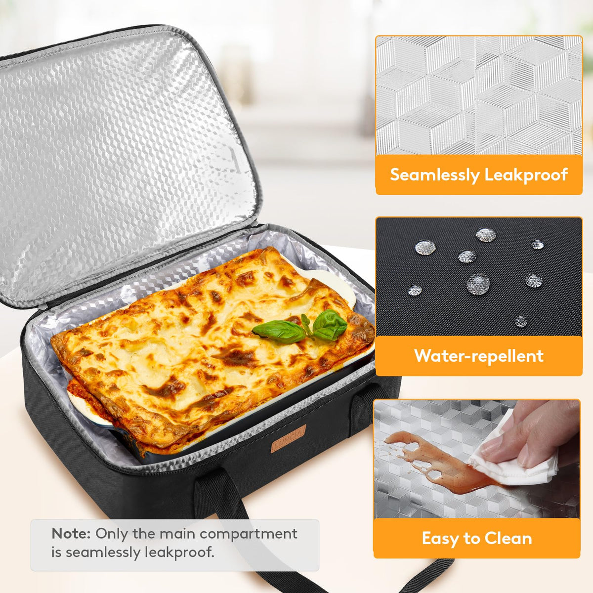 Luncia Insulated Casserole Carrier, 15.7 x 11.4 x 4.7 Inch, Black