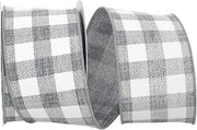 Reliant Ribbon Gingham Print Linen Wired Edge Rd Ribbon, 2-1/2 Inch X 10 Yards, Grey