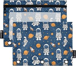 Cartoon Spaceman Yellow Pencil Pouch for 3 Ring Binder Pencil Bag with Zipper 2 Pack Pencil Case Waterproof with Clear Window for School Office Supplies