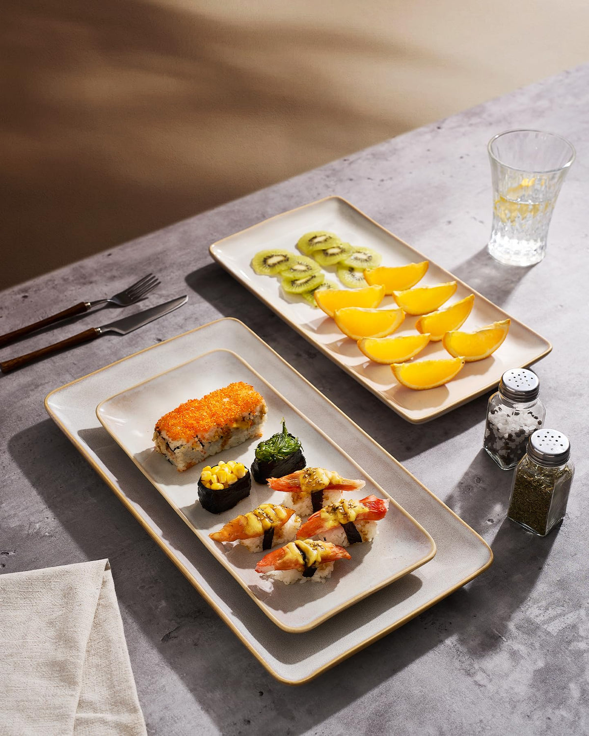 Famiware Stoneware Platters, Set of 3 Rectangular Sizes, Cappuccino White