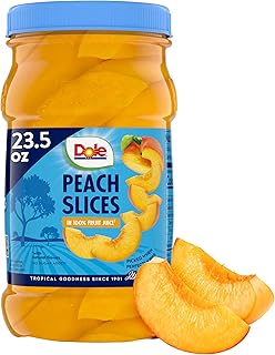 Dole Fruit Jars, Yellow Cling Sliced Peaches in 100% Fruit Juice, Gluten Free, Pantry Staples, 23.5 Oz Resealable Jar