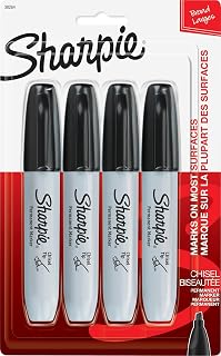 Sharpie Permanent Markers, Large, Chisel Tip, Black, 4 Count - Marks on Paper, Plastic, Metal, and More