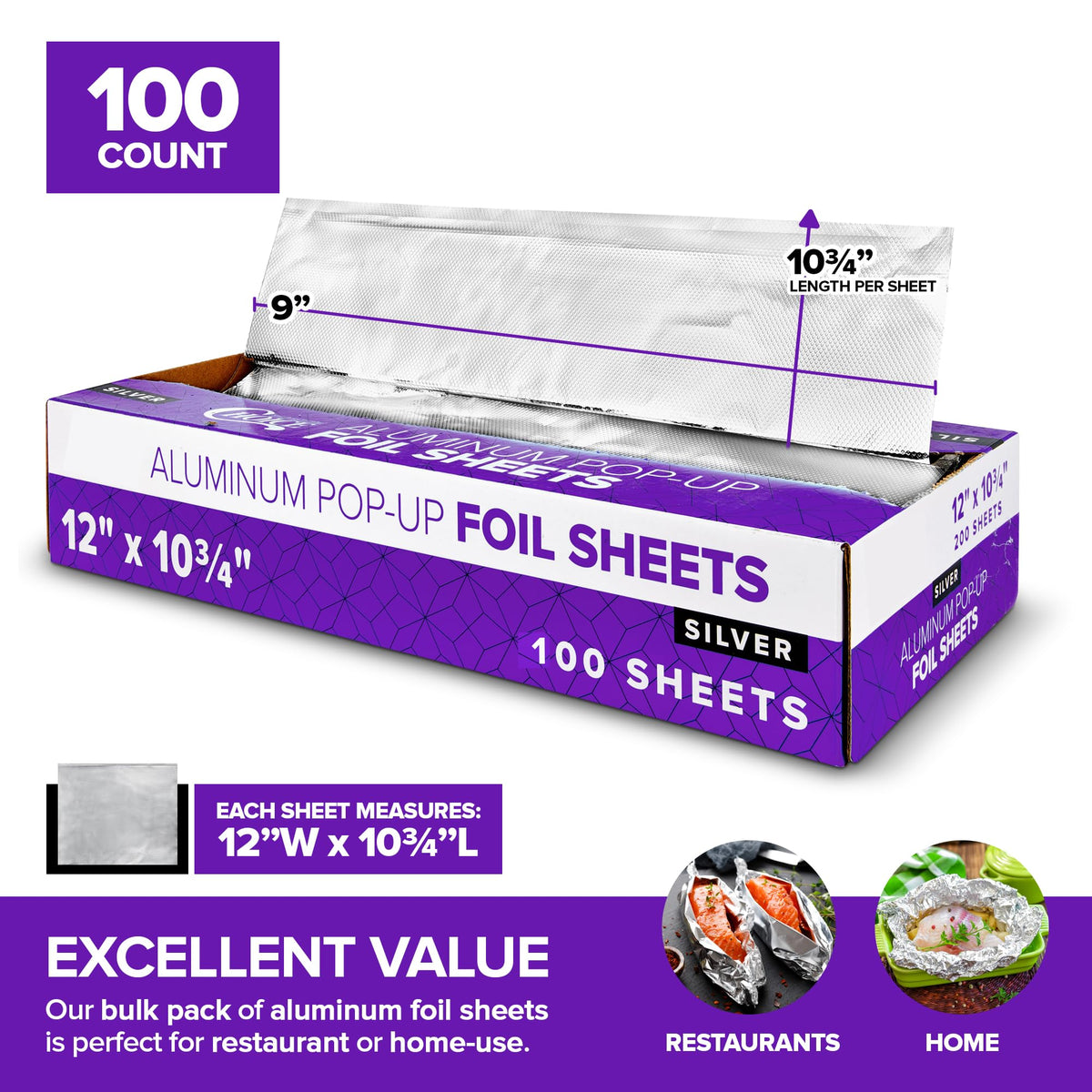 Stock Your Home 12" Inch / Silver / 100 Aluminum Foil