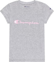 Champion Girls Heritage Short Sleeve Script Logo Tee Shirt Big and Little Girls (Small, Oxford Heather Script)