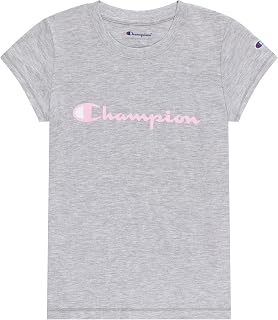 Champion Girls Heritage Short Sleeve Script Logo Tee Shirt Big and Little Girls (Small, Oxford Heather Script)