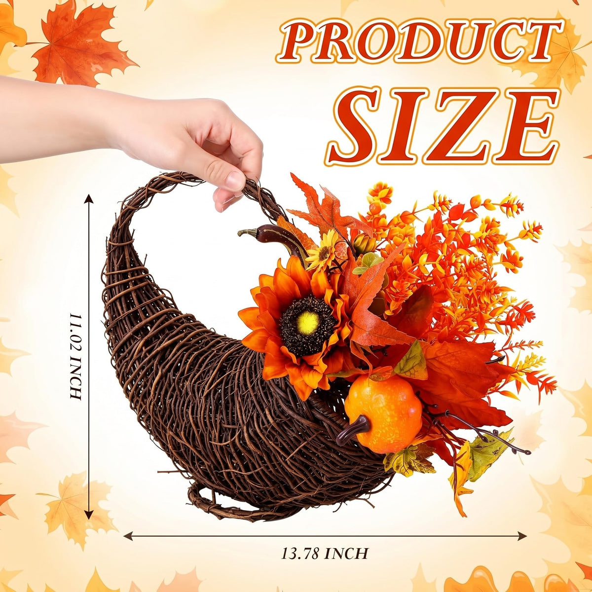 RimCereal Rattan Cornucopia Basket, 13.78 Inch, Autumn Colors