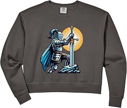 Womens Medieval Knight Rock Sword Excalibur Comfort Colors Crop Sweatshirt